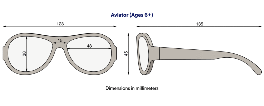 Babiators Aviator Sunglasses Blue Dimensions